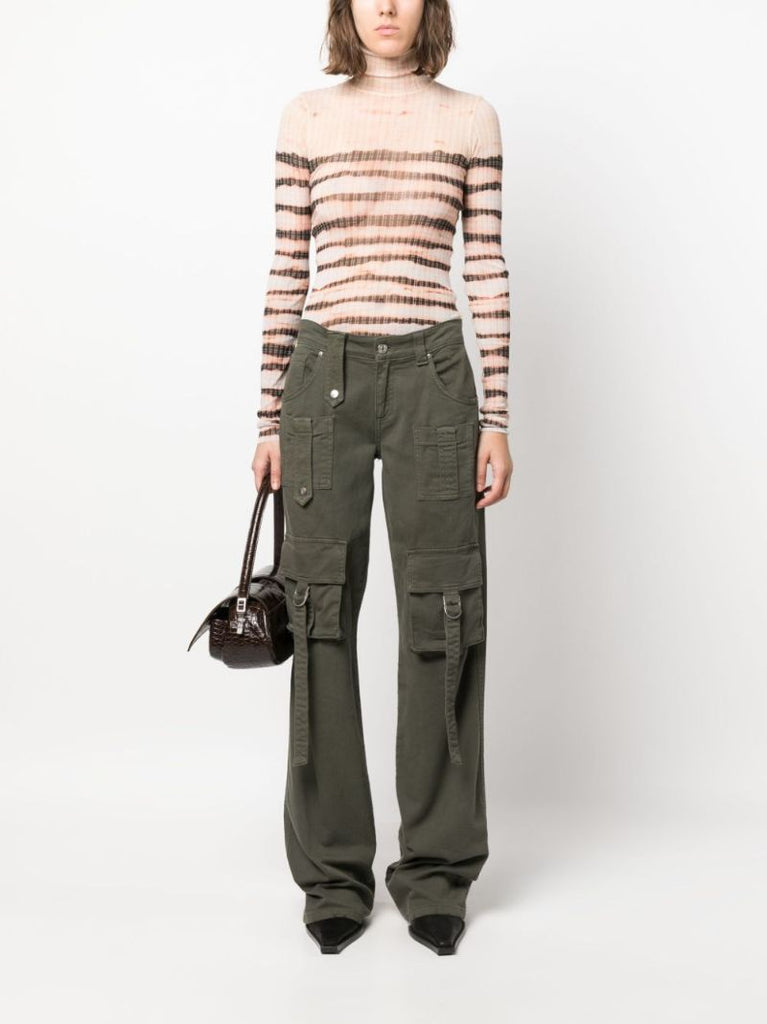 X Knwls Neutral Striped Roll Neck Top