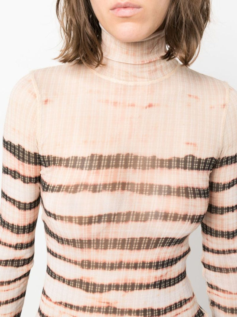 X Knwls Neutral Striped Roll Neck Top