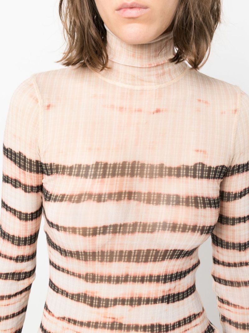 X Knwls Neutral Striped Roll Neck Top