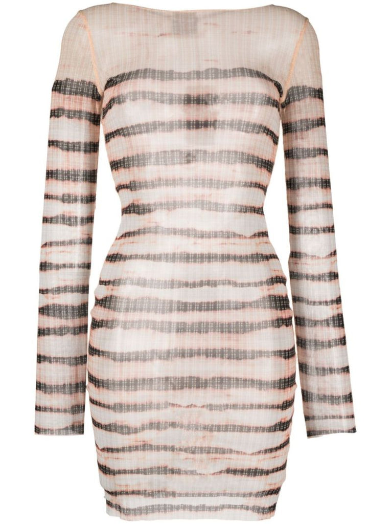 X Knwls Neutral Striped Sheer Mini Dress