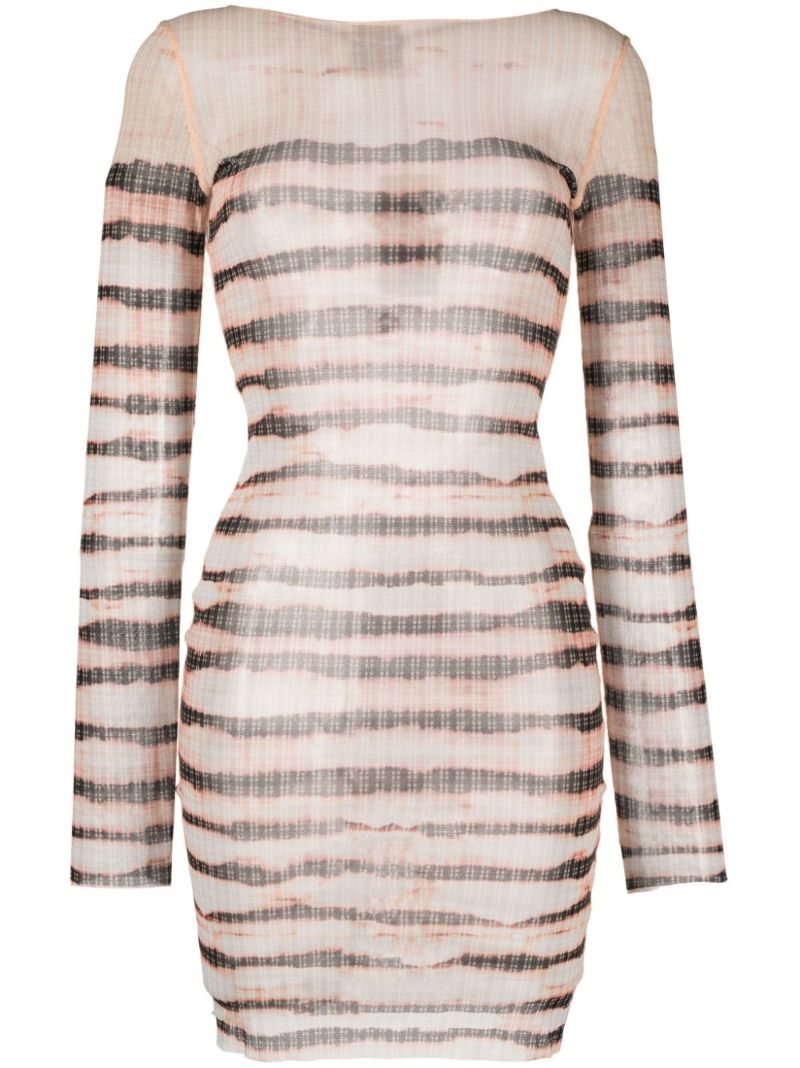X Knwls Neutral Striped Sheer Mini Dress