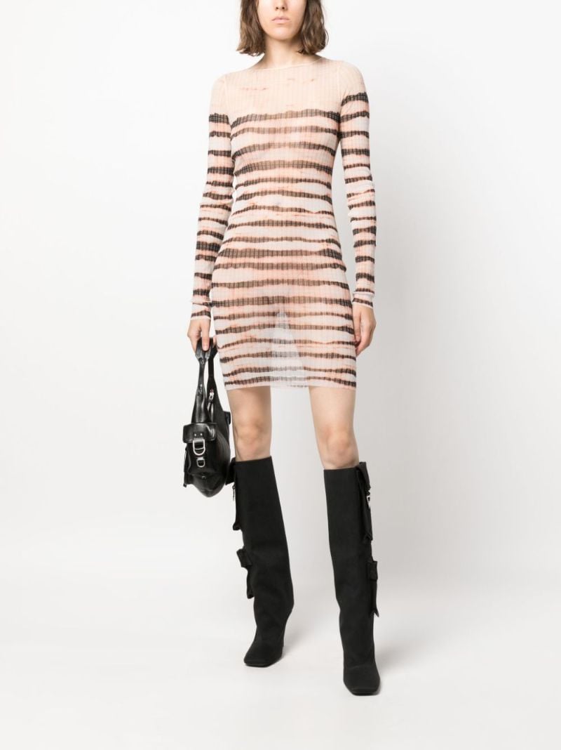 X Knwls Neutral Striped Sheer Mini Dress