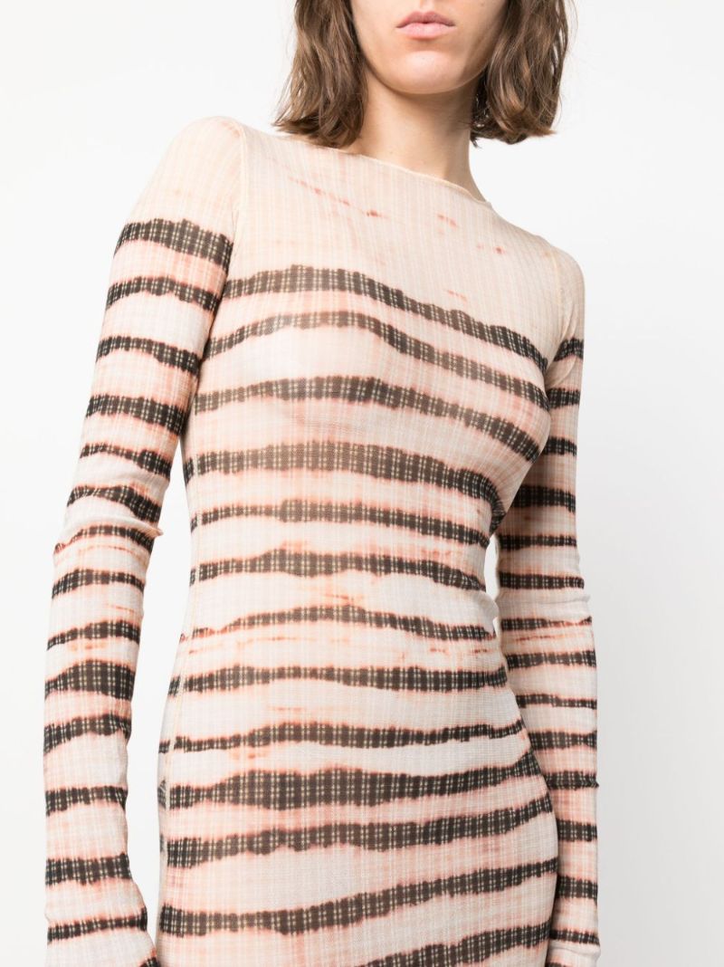X Knwls Neutral Striped Sheer Mini Dress