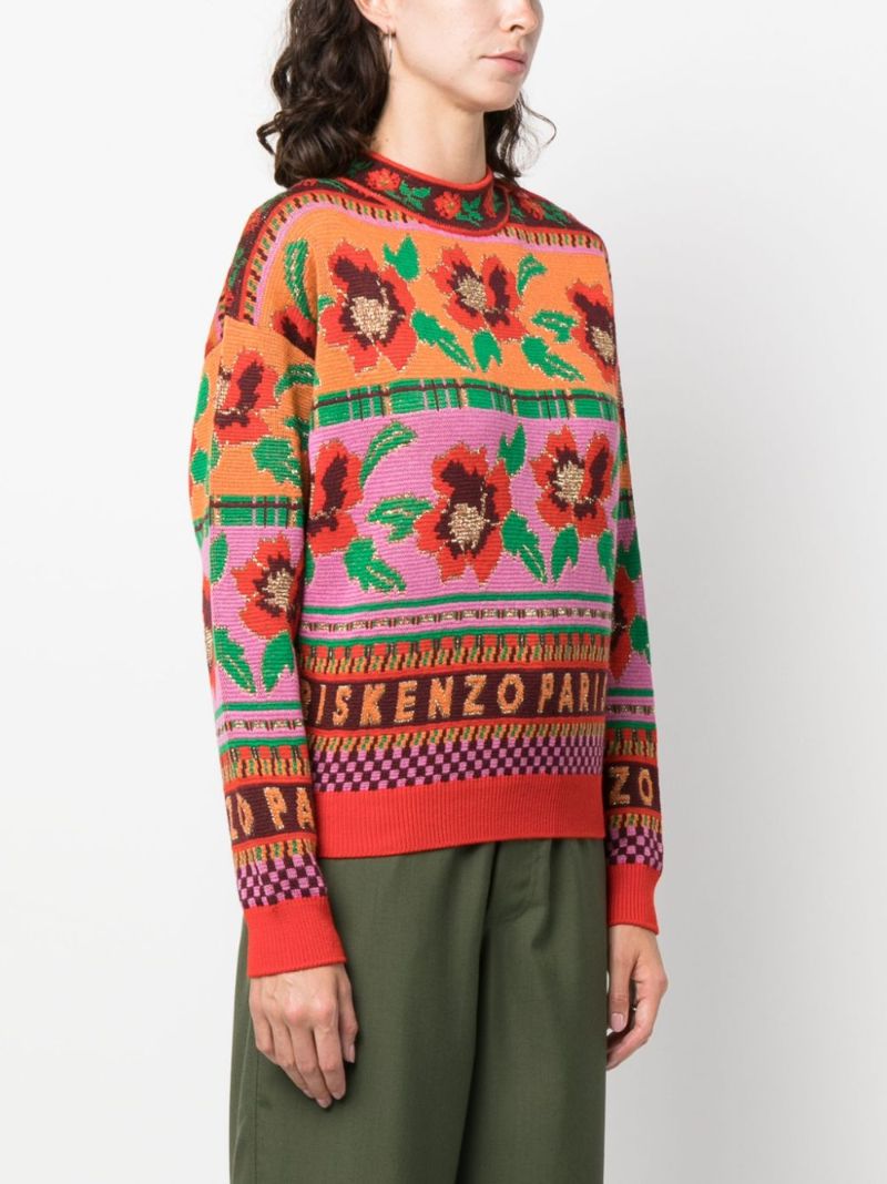 Orange Floral-intarsia Wool Sweater