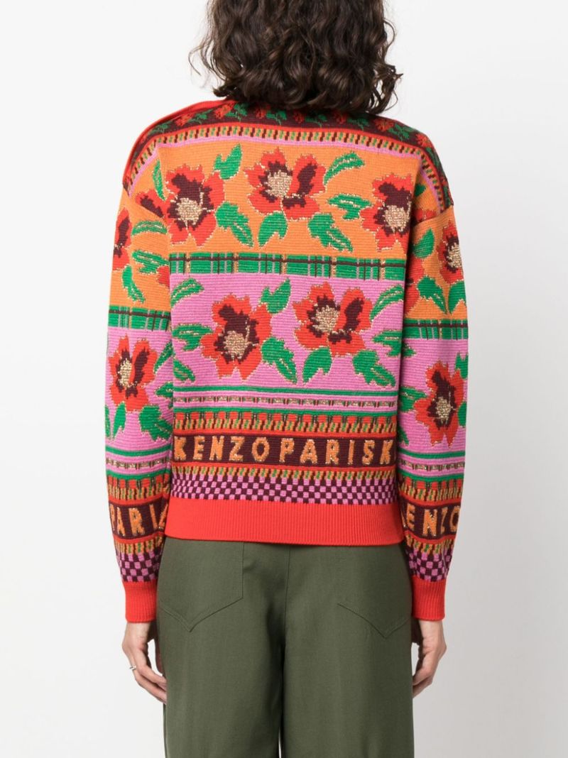 Orange Floral-intarsia Wool Sweater