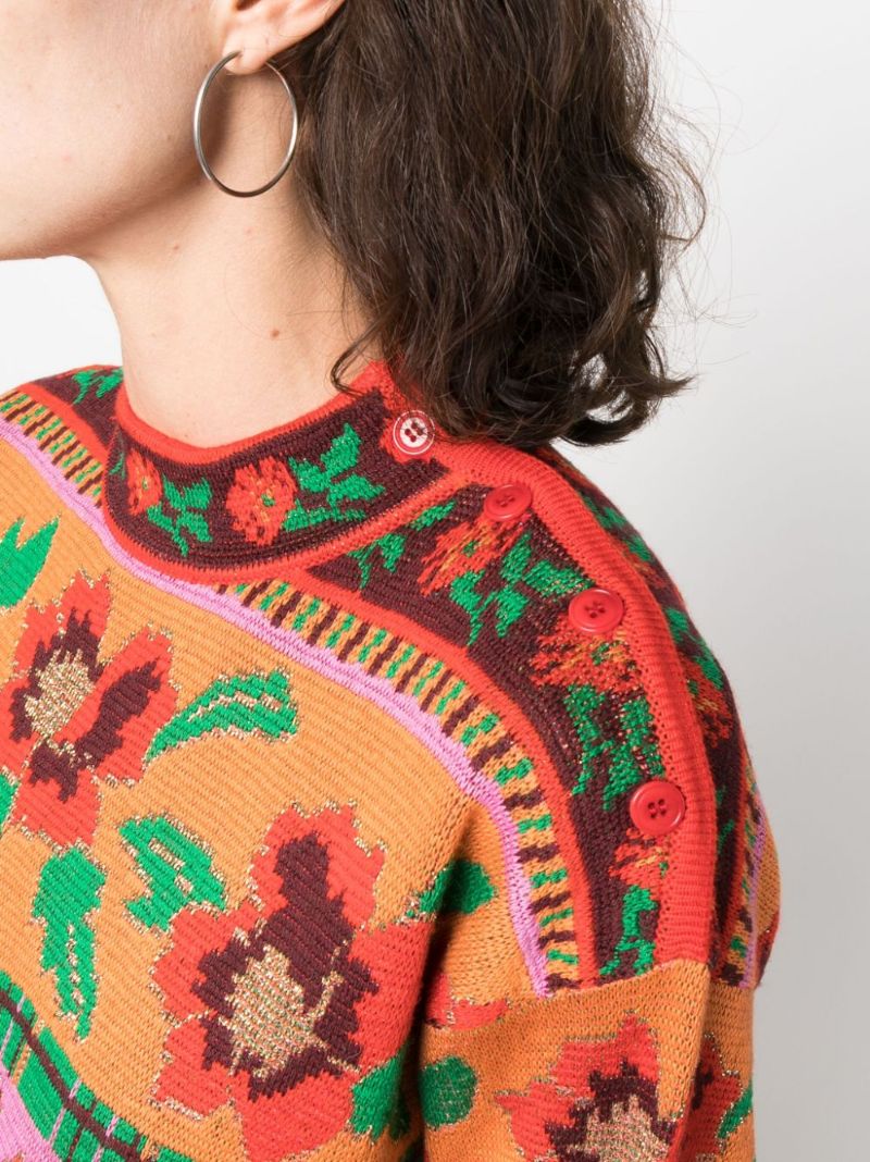 Orange Floral-intarsia Wool Sweater