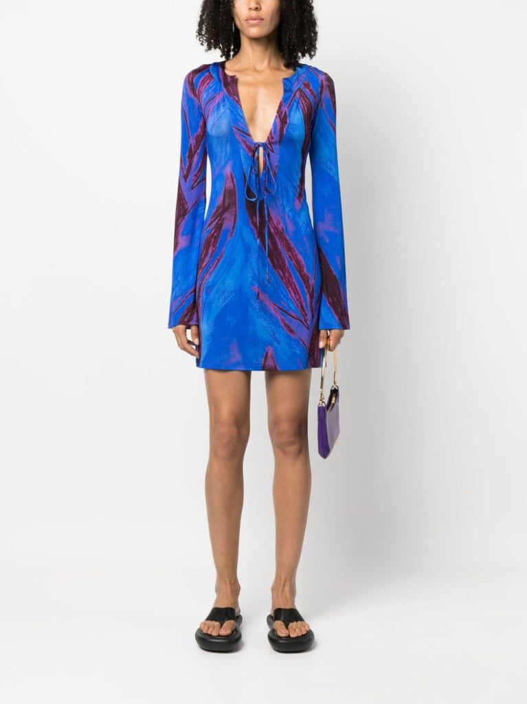 Blue Painterly-print Caftan Dress