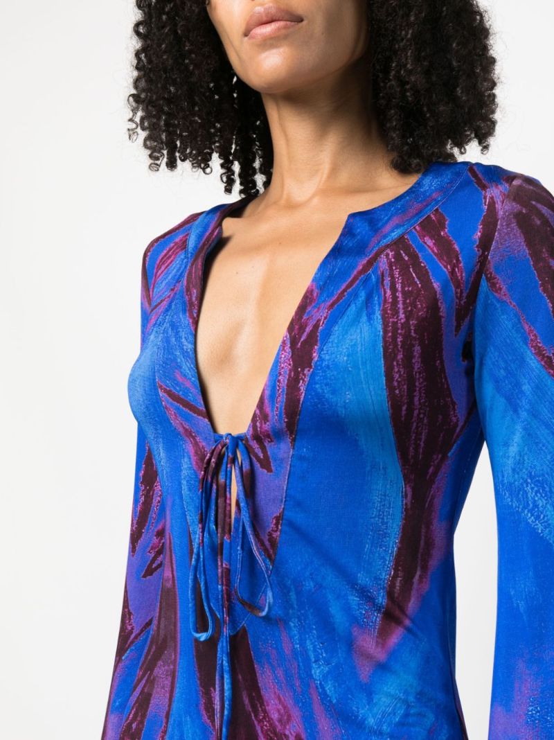 Blue Painterly-print Caftan Dress