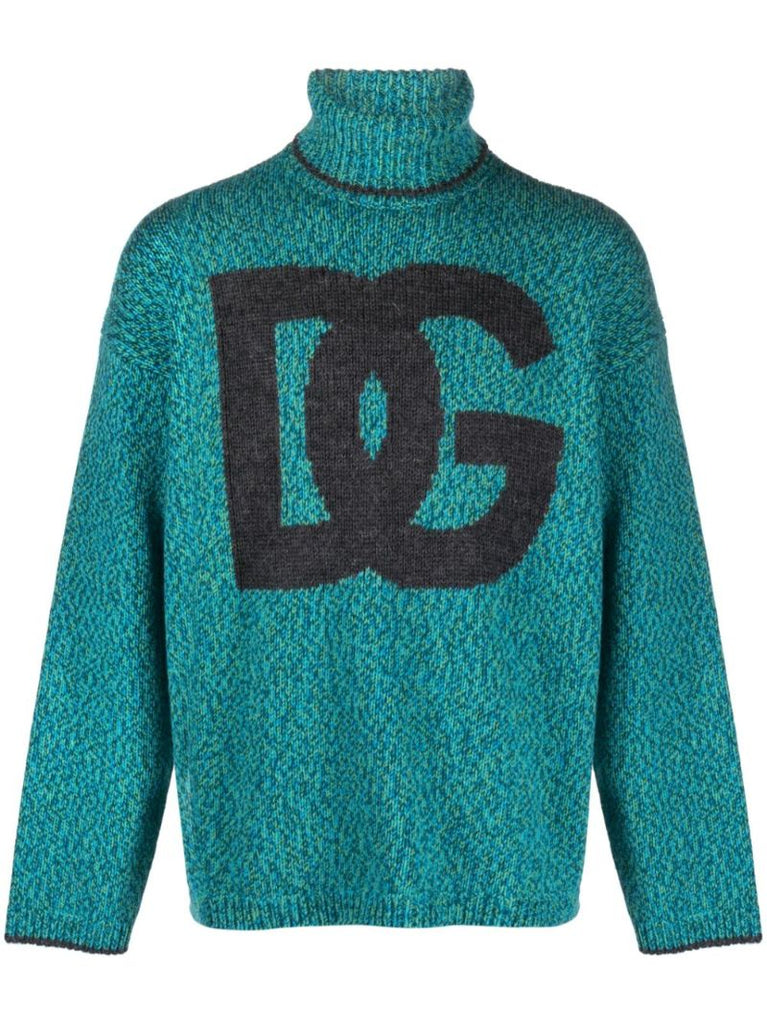 Blue Intarsia-knit Logo Sweater