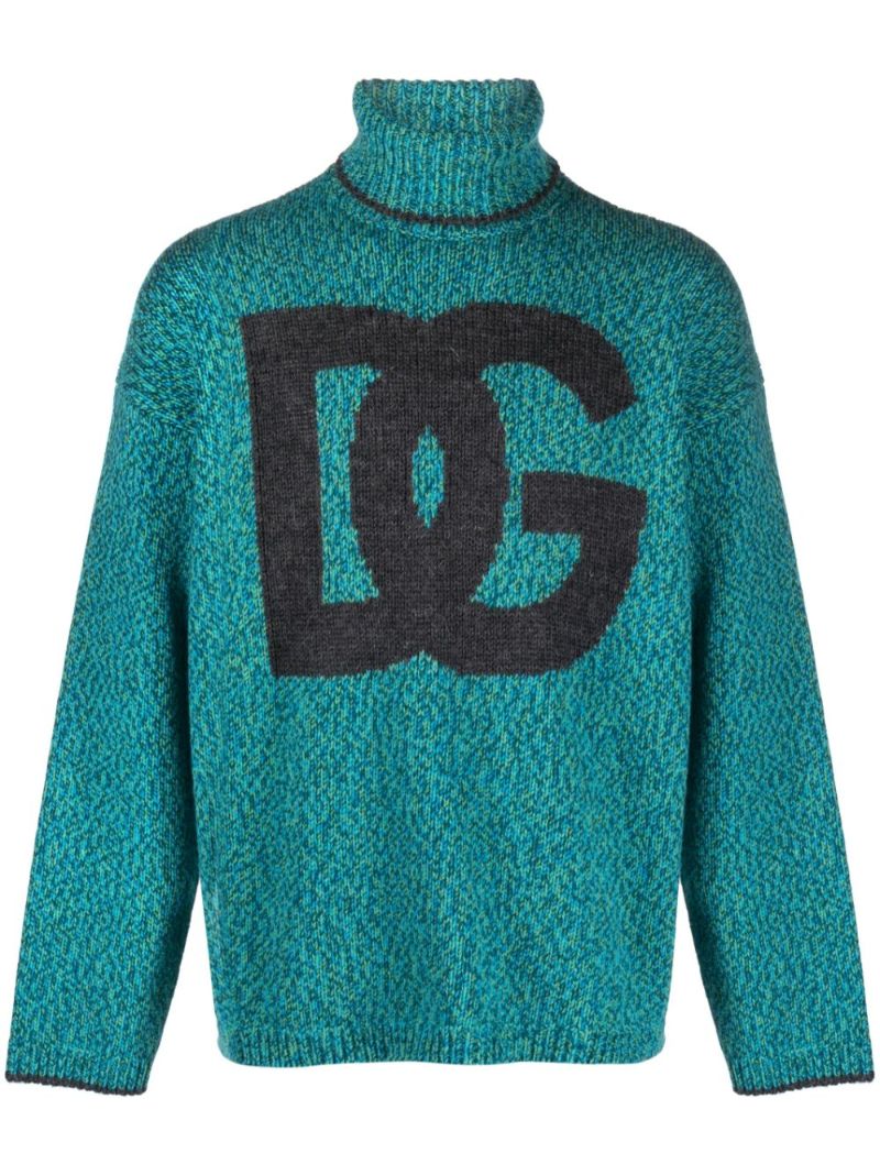 Blue Intarsia-knit Logo Sweater