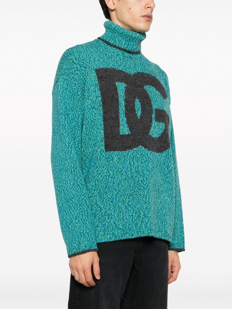 Blue Intarsia-knit Logo Sweater