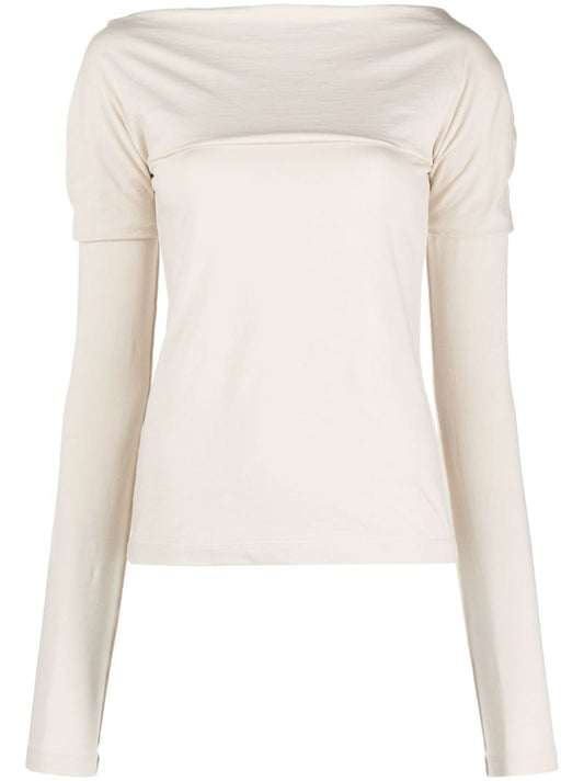Neutral Boat Neck Draped T-shirt