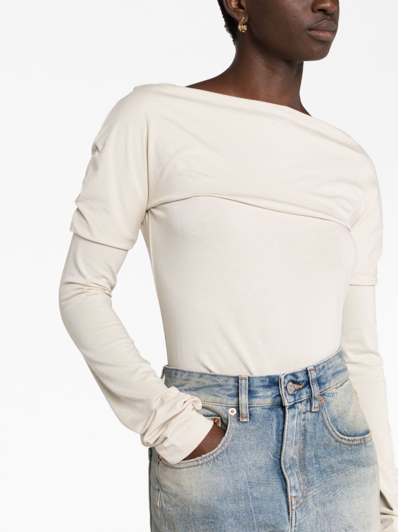 Neutral Boat Neck Draped T-shirt