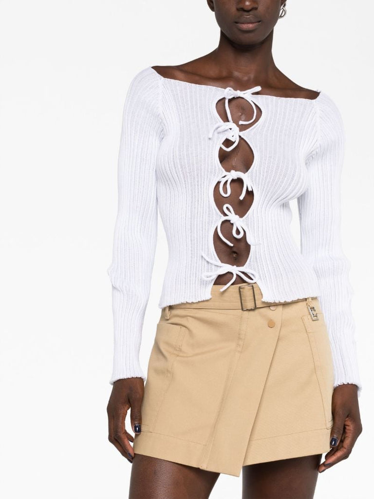Neutral Belted Asymmetric Miniskirt