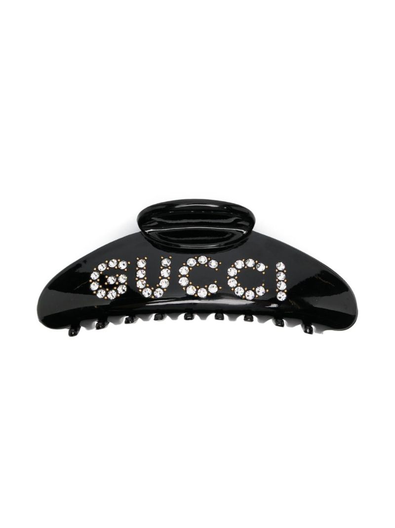 Black Crystal Logo Hair Clip