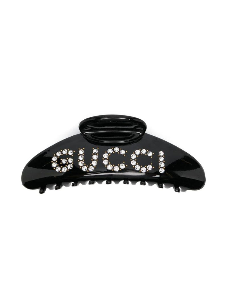 Black Crystal Logo Hair Clip
