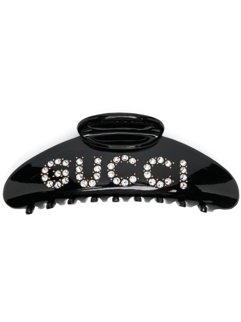 Black Crystal Logo Hair Clip