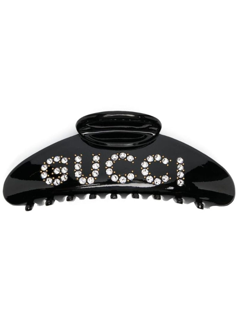 Black Crystal Logo Hair Clip