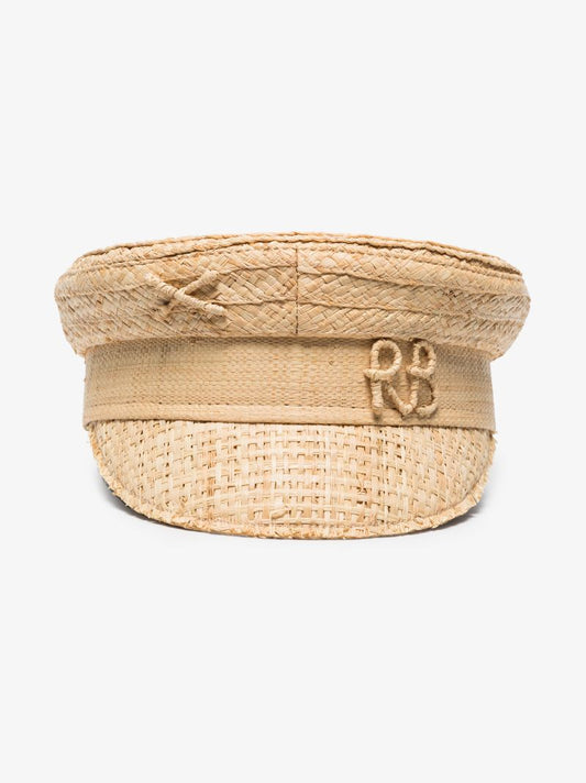 Neutral Monogram Straw Baker Boy Cap
