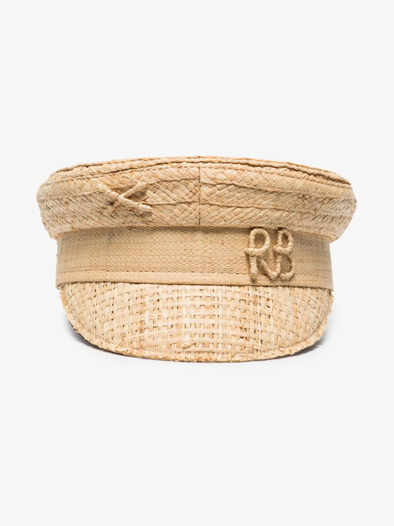 Neutral Monogram Straw Baker Boy Cap