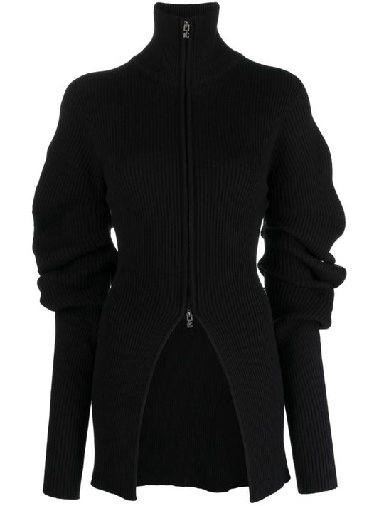 Black Voluminous Zip-up Cardigan
