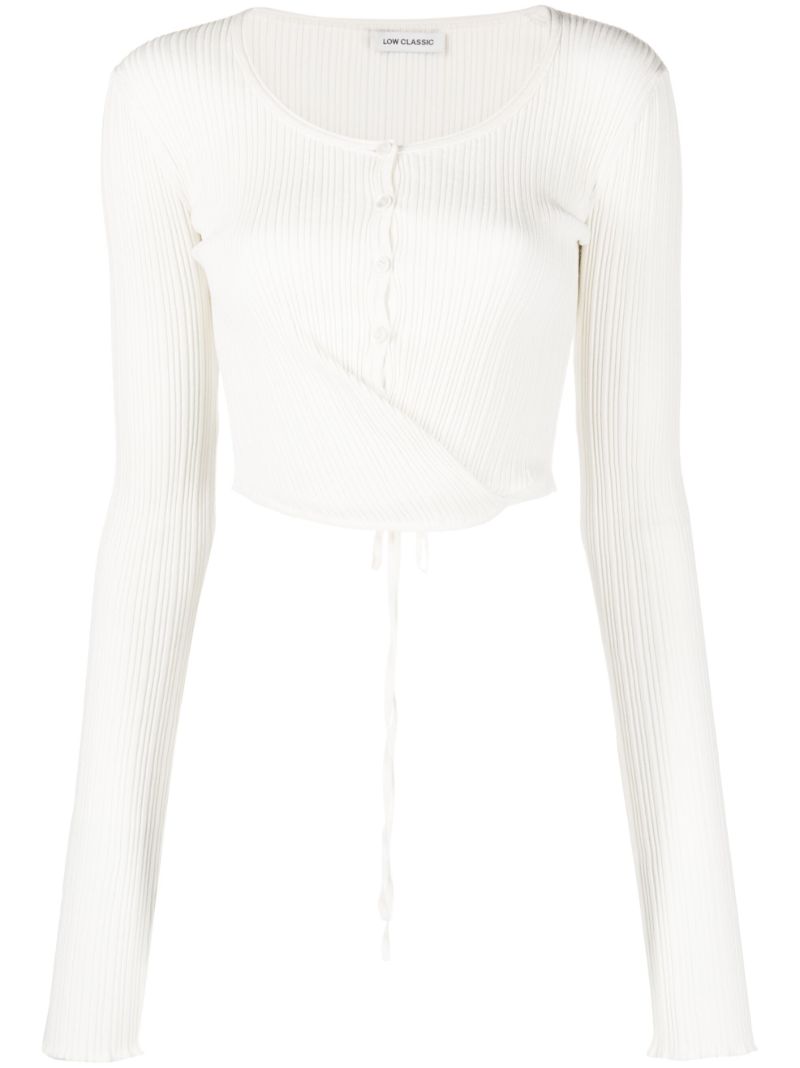 White Ribbed Wrap Cropped Cardigan