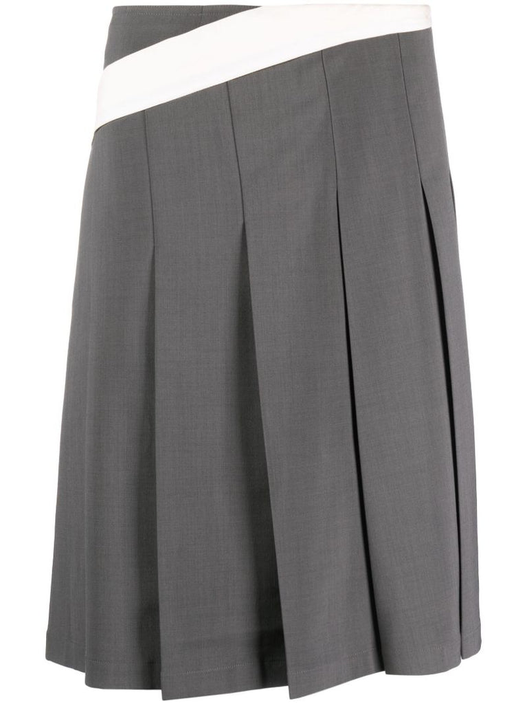 Grey Diagonal Stripe Pleated Midi Skirt
