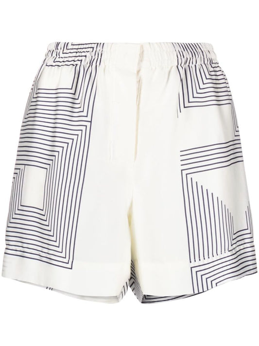 White Geometric Print Shorts