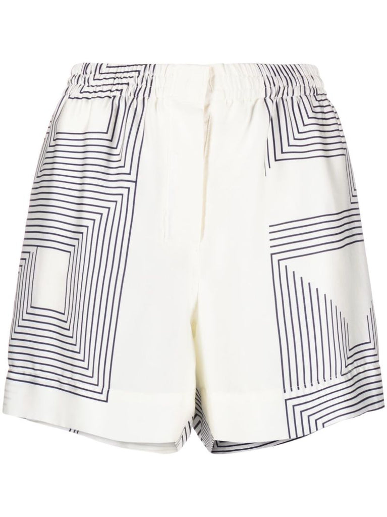 White Geometric Print Shorts