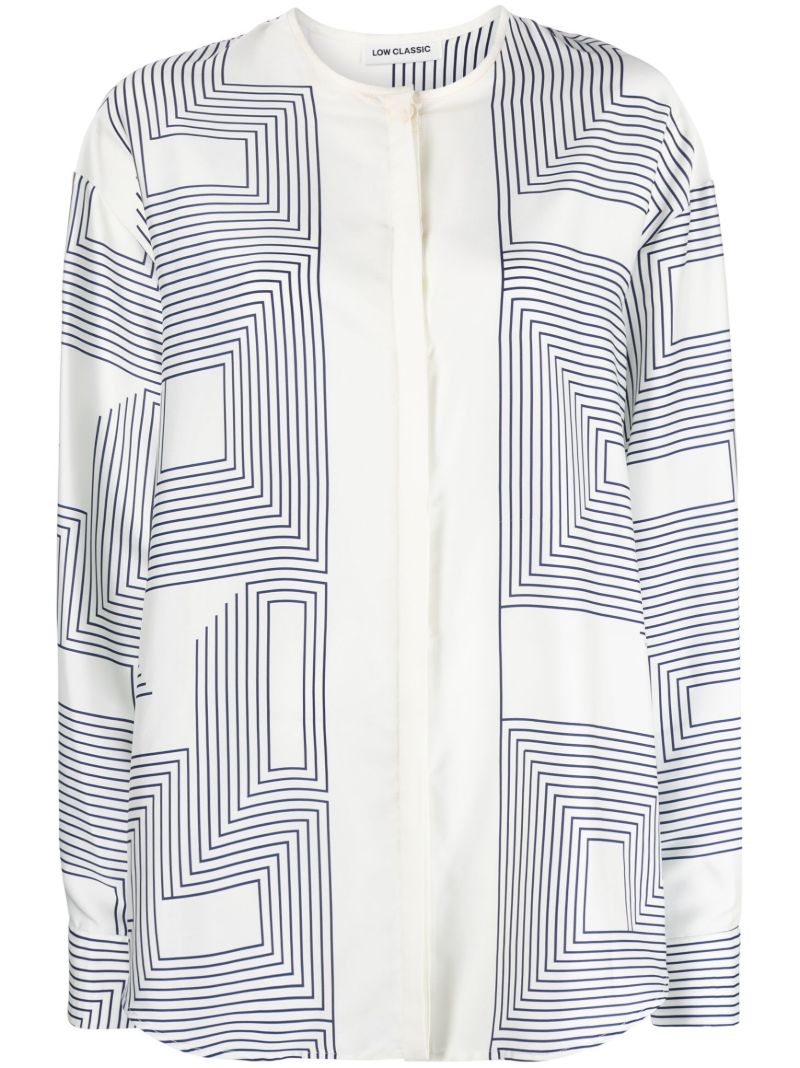 White Geometric Print Shirt