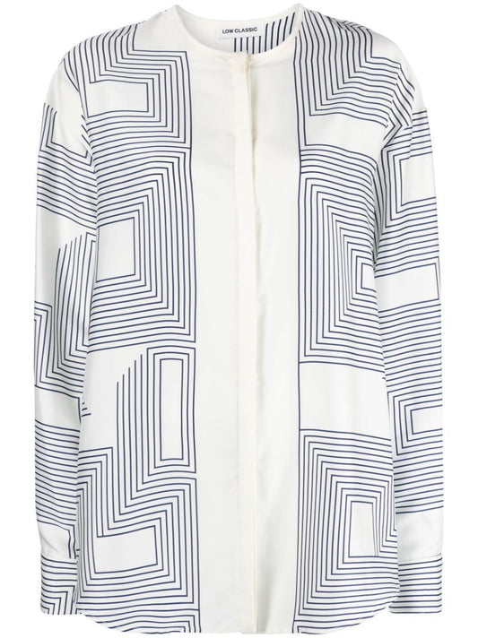 White Geometric Print Shirt