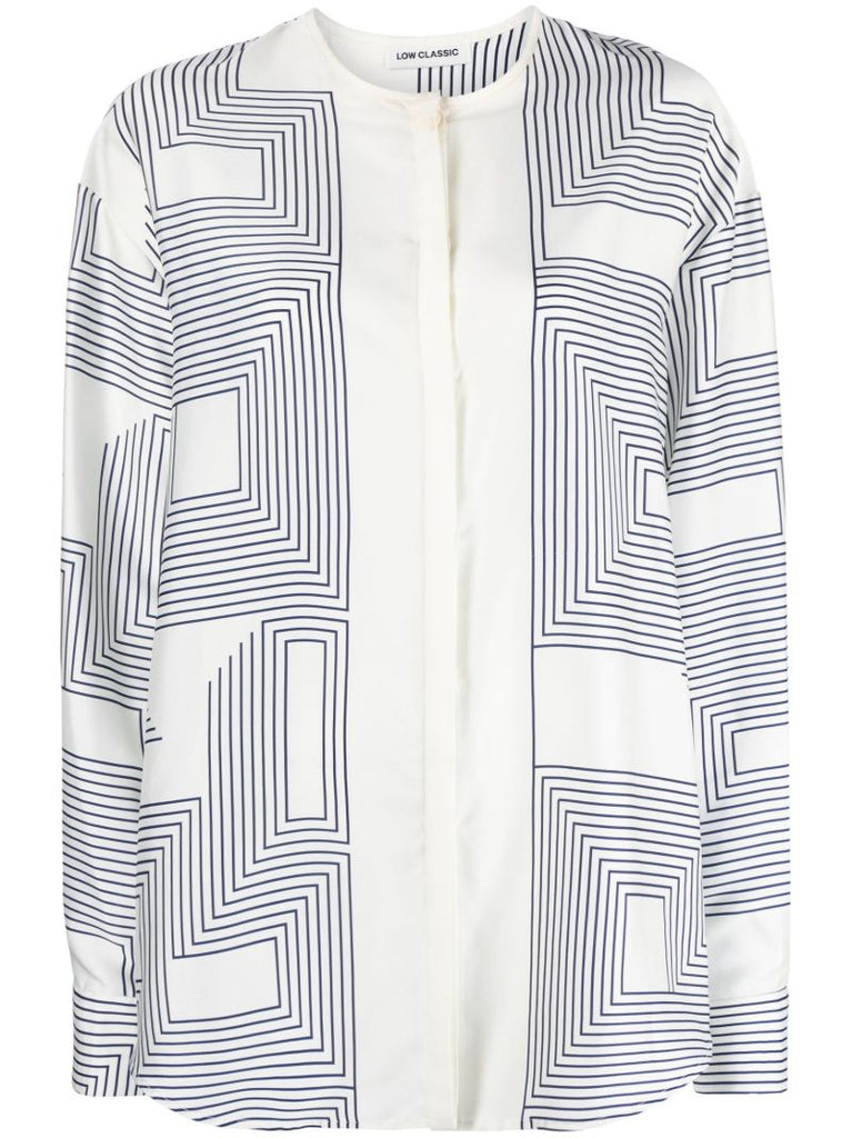 White Geometric Print Shirt