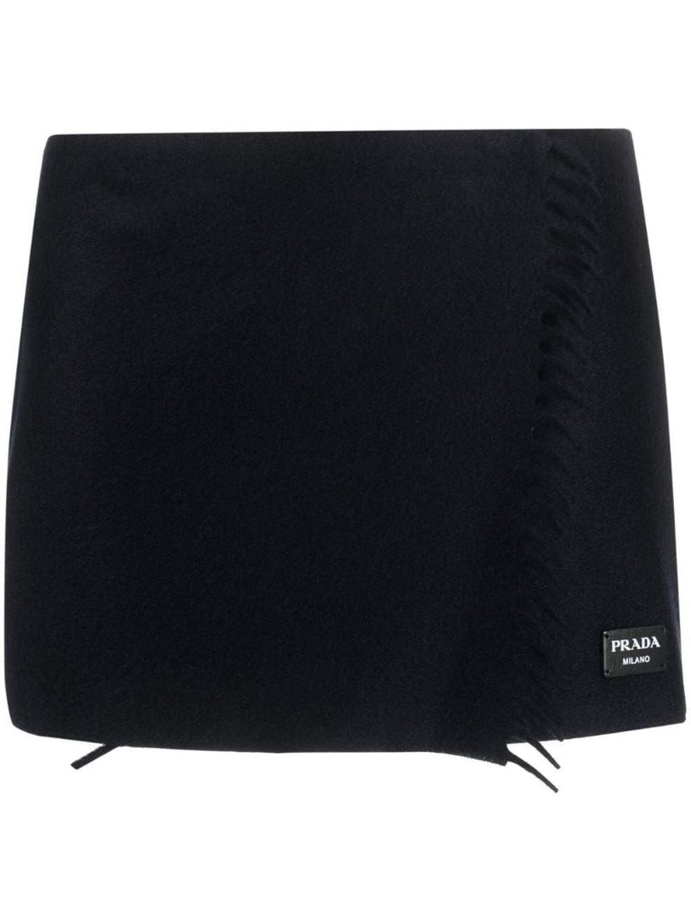 Blue Fringed Cashmere Mini Skirt