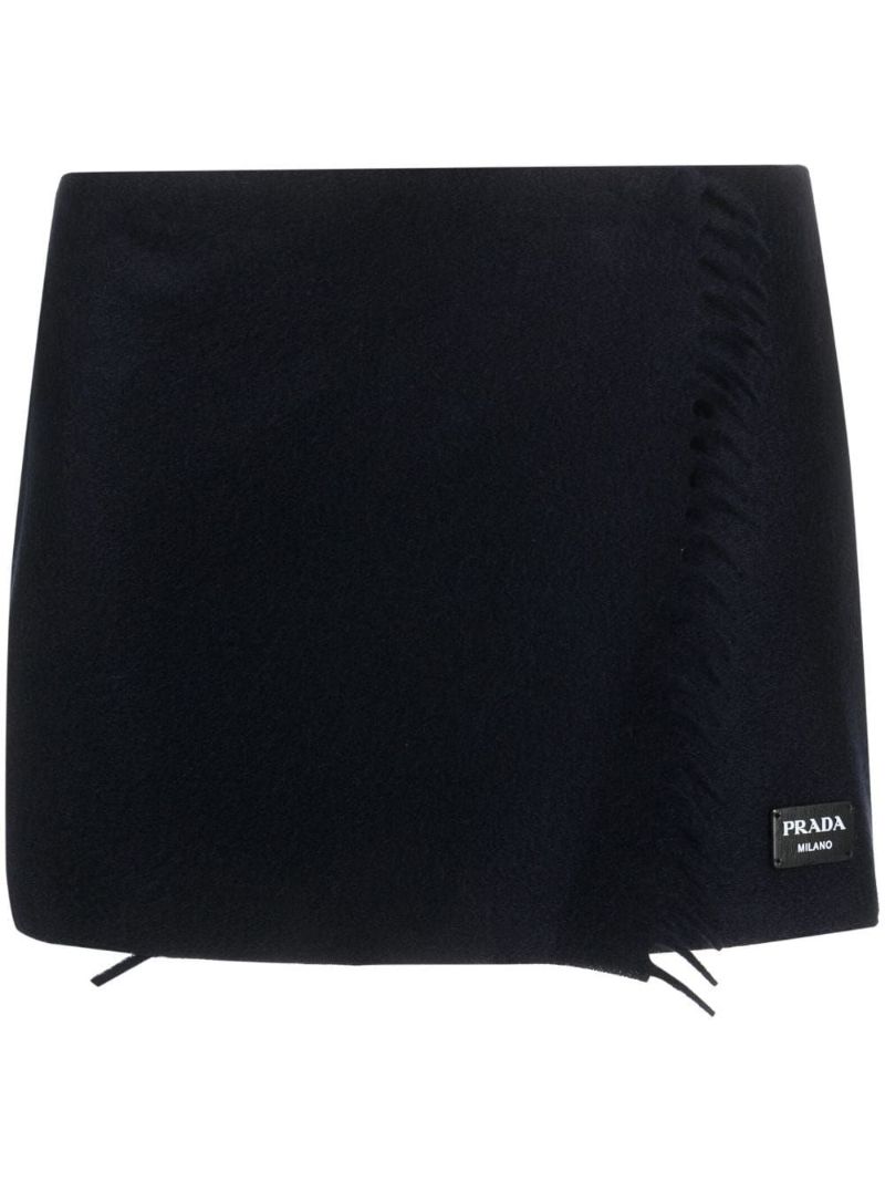Blue Fringed Cashmere Mini Skirt