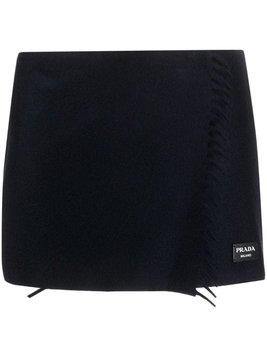 Blue Fringed Cashmere Mini Skirt