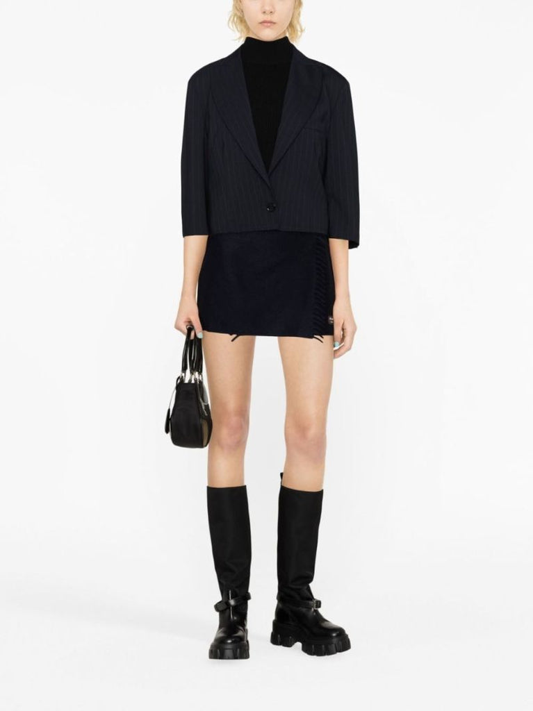 Blue Fringed Cashmere Mini Skirt
