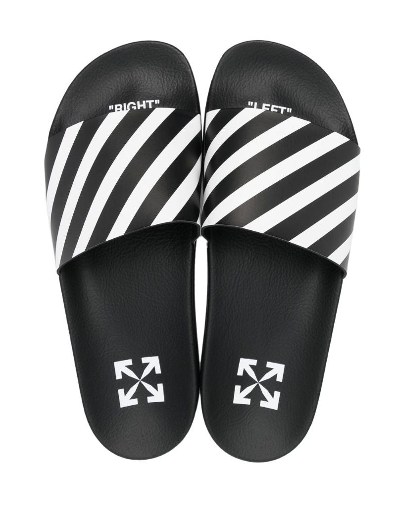 Black and White Diag Striped Slides