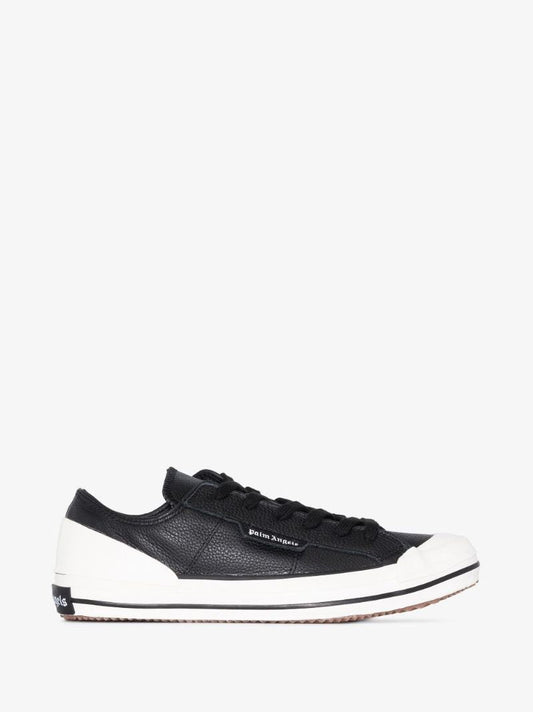 Black Vulcanised Leather Low Top Sneakers