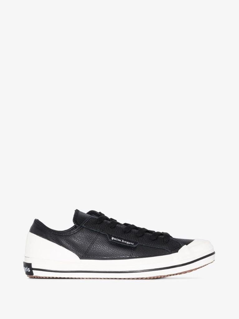 Black Vulcanised Leather Low Top Sneakers