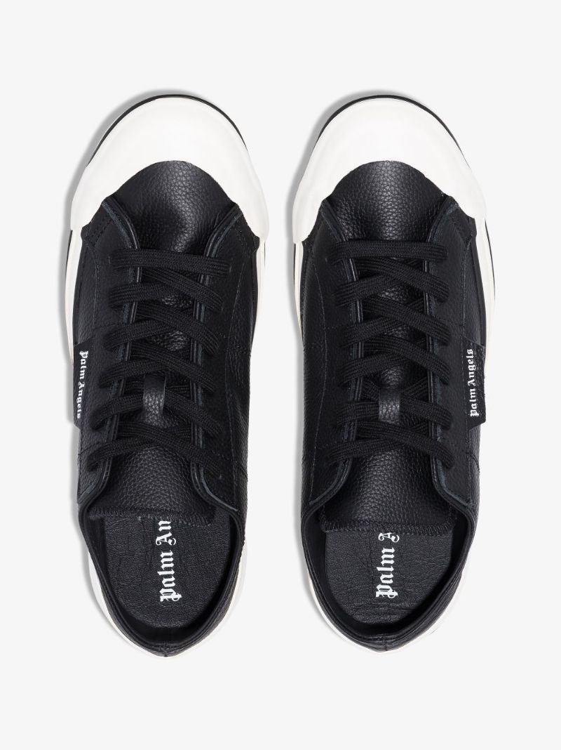 Black Vulcanised Leather Low Top Sneakers