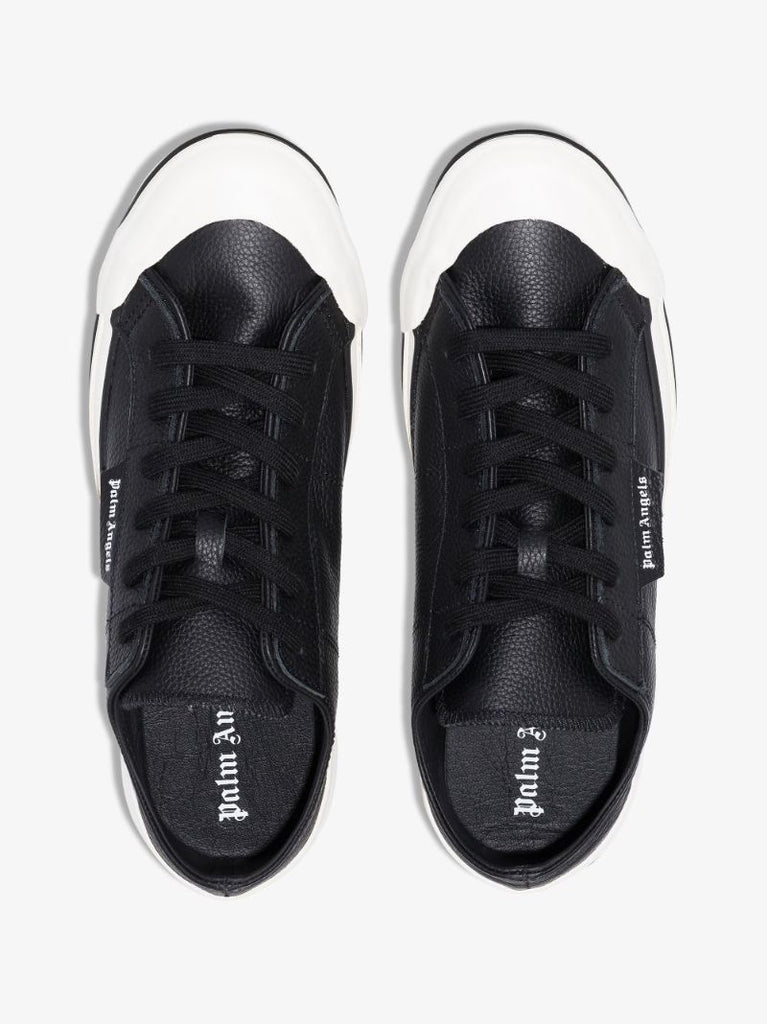 Black Vulcanised Leather Low Top Sneakers