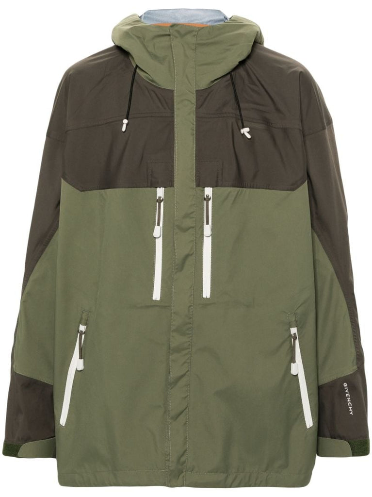 Green Colour-block Hooded Jacket