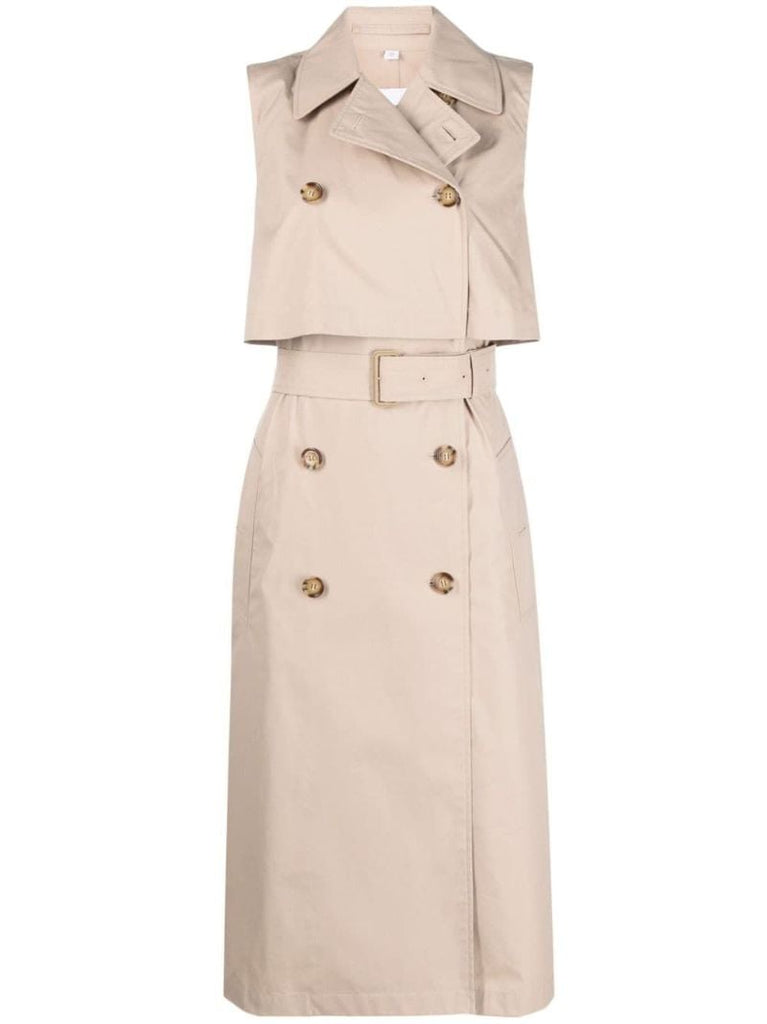 Neutral Gabardine Trench Midi Dress