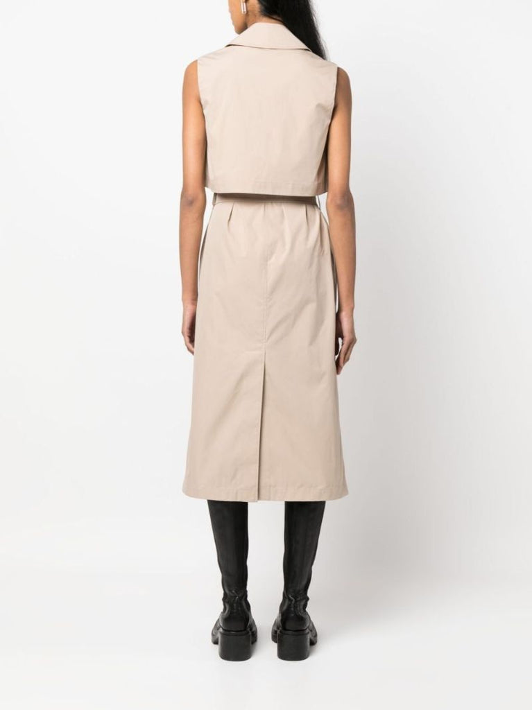 Neutral Gabardine Trench Midi Dress