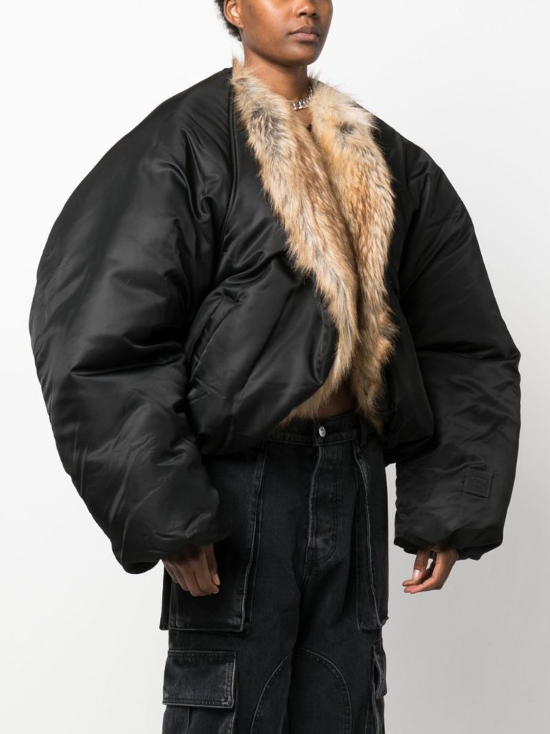 Black Faux-fur Trim Puffer Jacket
