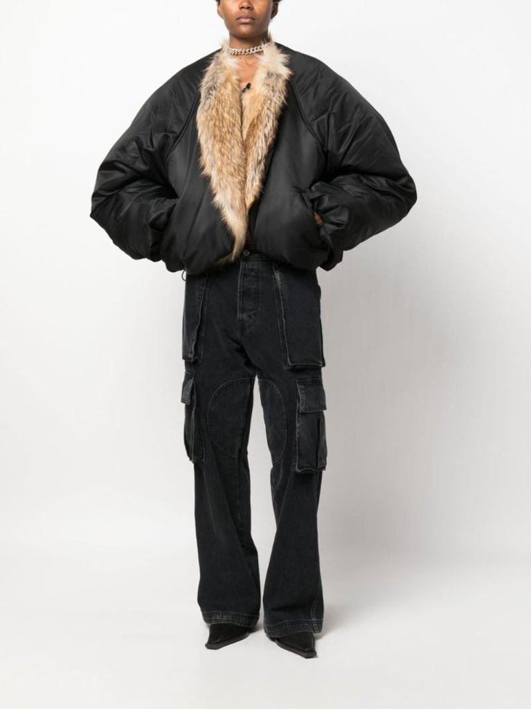 Black Faux-fur Trim Puffer Jacket