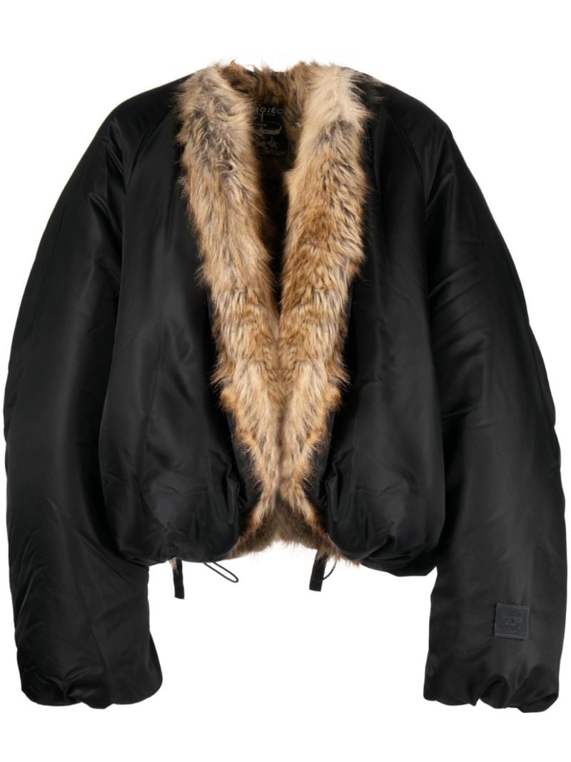 Black Faux-fur Trim Puffer Jacket