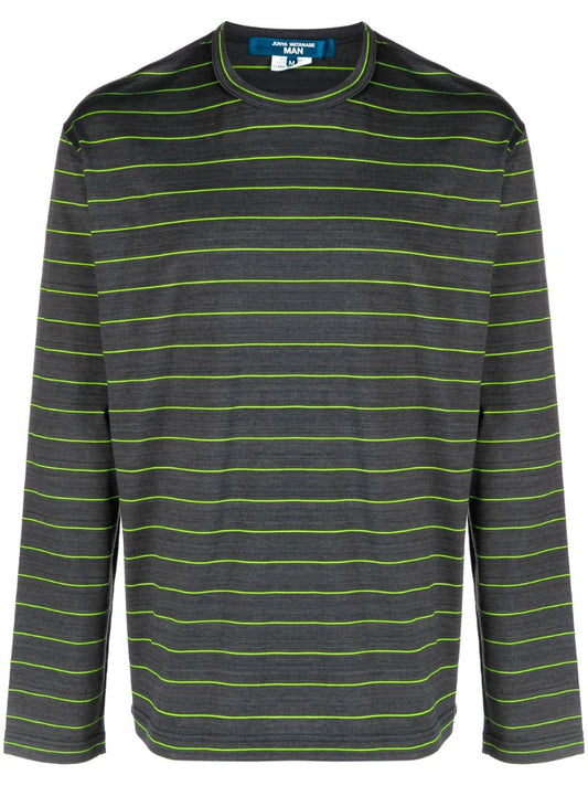 Grey Striped Cotton T-shirt