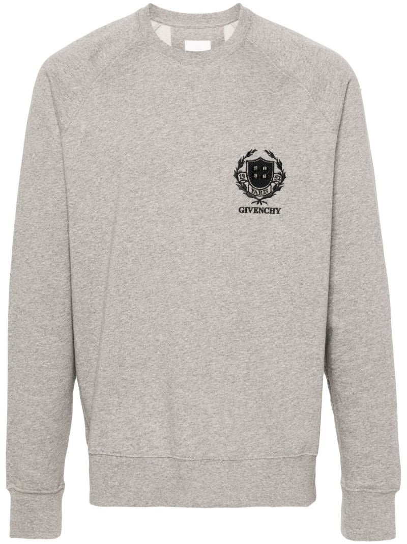 Grey Logo-embroidered Cotton Sweatshirt