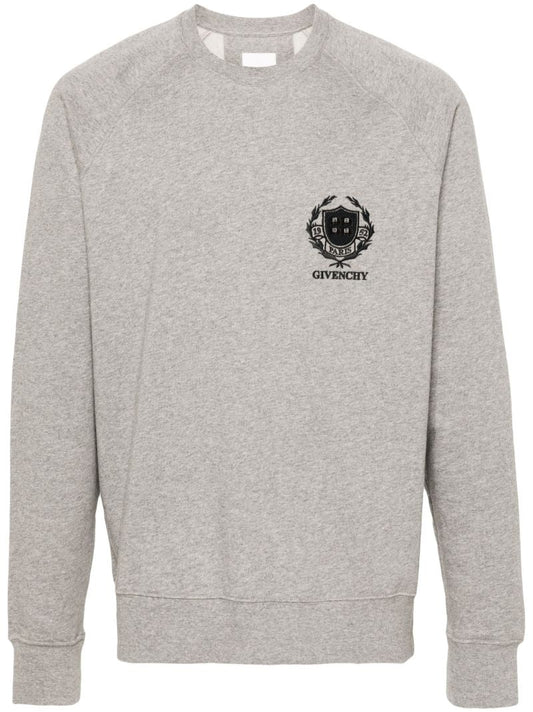 Grey Logo-embroidered Cotton Sweatshirt